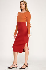 Load image into Gallery viewer, Color Block Ribbed Knit Midi Dress with Side Slit | ABES7513 | SML/222
