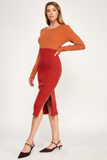 Load image into Gallery viewer, Color Block Ribbed Knit Midi Dress with Side Slit | ABES7513 | SML/222
