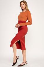 Load image into Gallery viewer, Color Block Ribbed Knit Midi Dress with Side Slit | ABES7513 | SML/222
