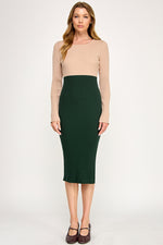 Load image into Gallery viewer, Color Block Ribbed Knit Midi Dress with Side Slit | ABES7513 | SML/222
