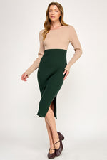 Load image into Gallery viewer, Color Block Ribbed Knit Midi Dress with Side Slit | ABES7513 | SML/222
