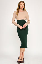 Load image into Gallery viewer, Color Block Ribbed Knit Midi Dress with Side Slit | ABES7513 | SML/222

