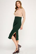 Load image into Gallery viewer, Color Block Ribbed Knit Midi Dress with Side Slit | ABES7513 | SML/222
