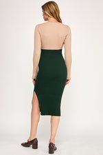 Load image into Gallery viewer, Color Block Ribbed Knit Midi Dress with Side Slit | ABES7513 | SML/222
