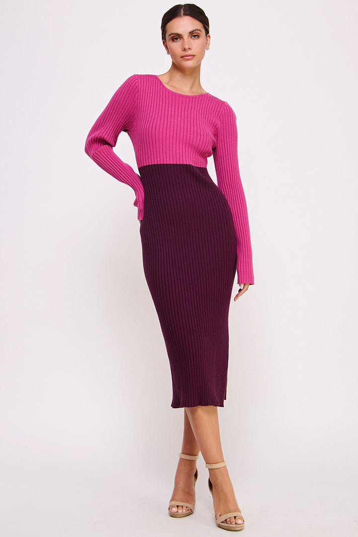 Color Block Knitted Midi Dress I ABES7513