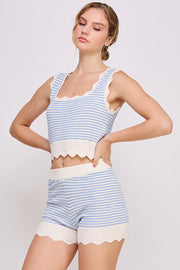 Sweater Tank Top & Short Set | ABES7539 BLUE