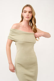Off-Shoulder Ribbed Knit Dress  I ABES7543 I SHIP 03/31/25