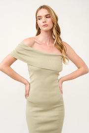 Off-Shoulder Ribbed Knit Dress  I ABES7543 I SHIP 03/31/25