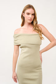 Off-Shoulder Ribbed Knit Dress  I ABES7543 I SHIP 03/31/25