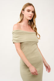 Off-Shoulder Ribbed Knit Dress  I ABES7543 I SHIP 03/31/25