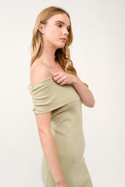 Off-Shoulder Ribbed Knit Dress  I ABES7543 I SHIP 03/31/25