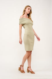 Off-Shoulder Ribbed Knit Dress  I ABES7543 I SHIP 03/31/25