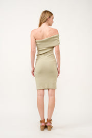 Off-Shoulder Ribbed Knit Dress  I ABES7543 I SHIP 03/31/25