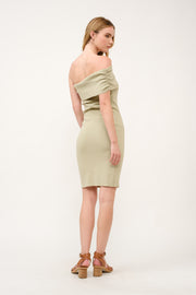 Off-Shoulder Ribbed Knit Dress  I ABES7543 I SHIP 03/31/25