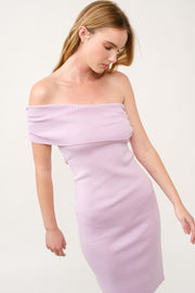 Off-Shoulder Ribbed Knit Dress  I ABES7543 I SHIP 03/31/25