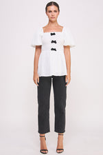 Load image into Gallery viewer, Textured Bow Detail Top in white I ABET7514 I SHIP 09/04/24
