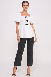 Textured Bow Detail Top in white I ABET7514 I SHIP 09/04/24