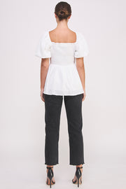 Textured Bow Detail Top in white I ABET7514 I SHIP 09/04/24