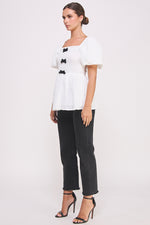 Load image into Gallery viewer, Textured Bow Detail Top in white I ABET7514 I SHIP 09/04/24
