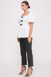Textured Bow Detail Top in white I ABET7514 I SHIP 09/04/24