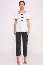 Textured Bow Detail Top in white I ABET7514 I SHIP 09/04/24