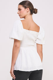 Textured Bow Detail Top in white I ABET7514 I SHIP 09/04/24