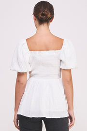 Textured Bow Detail Top in white I ABET7514 I SHIP 09/04/24