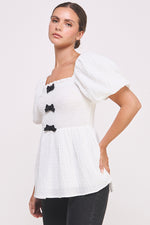 Load image into Gallery viewer, Textured Bow Detail Top in white I ABET7514 I SHIP 09/04/24
