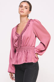 V-NECK Long Sleeve Blouse I ABET7516 I SHIP 09/18/24