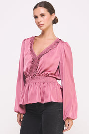 V-NECK Long Sleeve Blouse I ABET7516 I SHIP 09/18/24