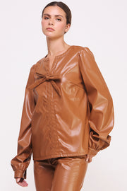 Faux Leather Long Sleeve top I ABET7528 I SHIP 10/03/24