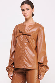 Faux Leather Long Sleeve top I ABET7528 I SHIP 10/03/24