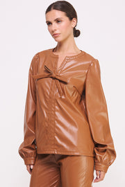 Faux Leather Long Sleeve top I ABET7528 I SHIP 10/03/24
