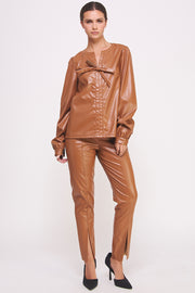 Faux Leather Long Sleeve top I ABET7528 I SHIP 10/03/24