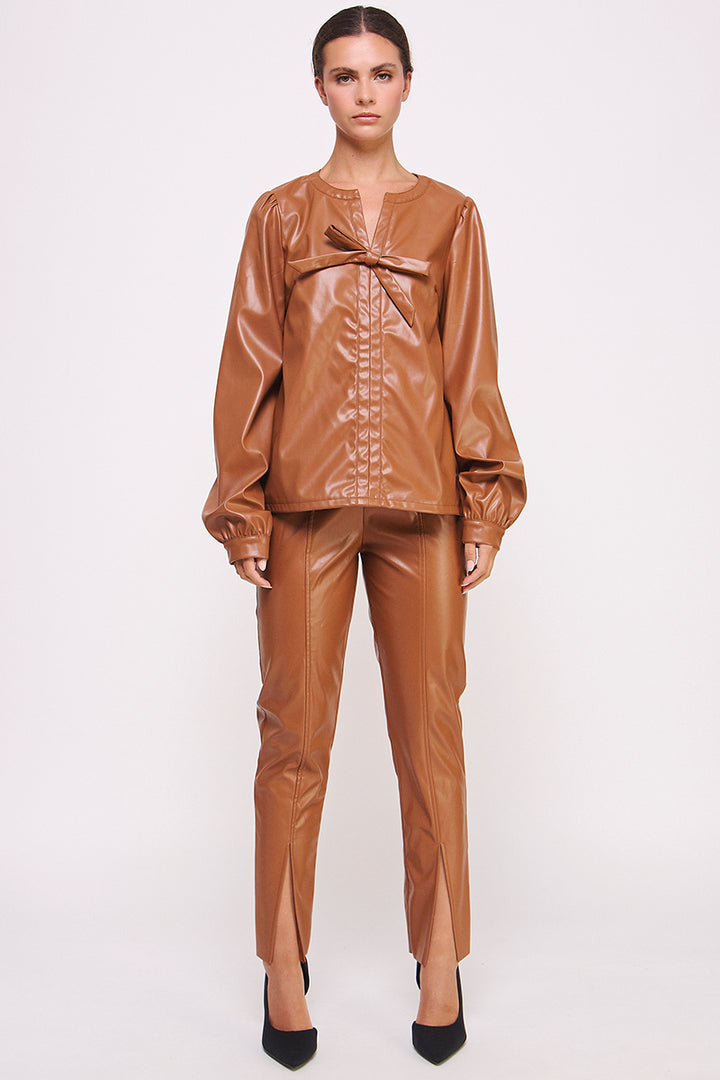 Faux Leather Long Sleeve top I ABET7528 I SHIP 10/03/24