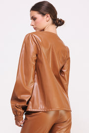 Faux Leather Long Sleeve top I ABET7528 I SHIP 10/03/24