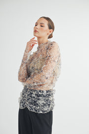 RUCHED PRINTED TULLE TOP I ABET7531