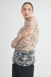 RUCHED PRINTED TULLE TOP I ABET7531