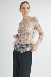 RUCHED PRINTED TULLE TOP I ABET7531