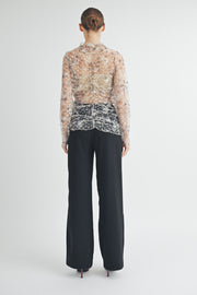 RUCHED PRINTED TULLE TOP I ABET7531