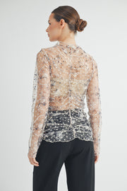 RUCHED PRINTED TULLE TOP I ABET7531