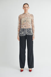 RUCHED PRINTED TULLE TOP I ABET7531