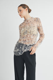 RUCHED PRINTED TULLE TOP I ABET7531