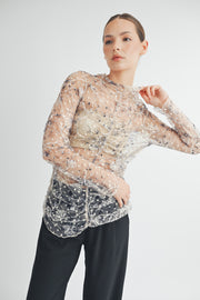 RUCHED PRINTED TULLE TOP I ABET7531