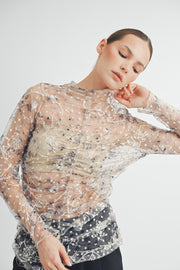 RUCHED PRINTED TULLE TOP I ABET7531