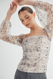 Long-Sleeve Mesh Ruched Top I ABET7532 I SHIP 09/11/24