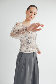 Long-Sleeve Mesh Ruched Top I ABET7532 I SHIP 09/11/24