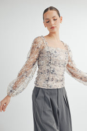 Long-Sleeve Mesh Ruched Top I ABET7532 I SHIP 09/11/24