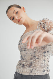 Long-Sleeve Mesh Ruched Top I ABET7532 I SHIP 09/11/24