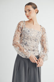 Long-Sleeve Mesh Ruched Top I ABET7532 I SHIP 09/11/24